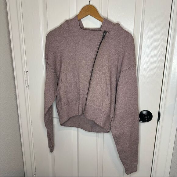 Free People Mauve Asymmetrical Zipper Knit Jacket Sz XS Lagonlook Chic Preppy - Picture 1 of 8
